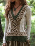 Classic Celtic Chunky Contrast Color V Neck Cozy Sweater artswardrobe