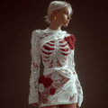 Comstylish Women's Halloween Skeleton Rose Bandage Sequins Art Knit Mini Sweater Dress