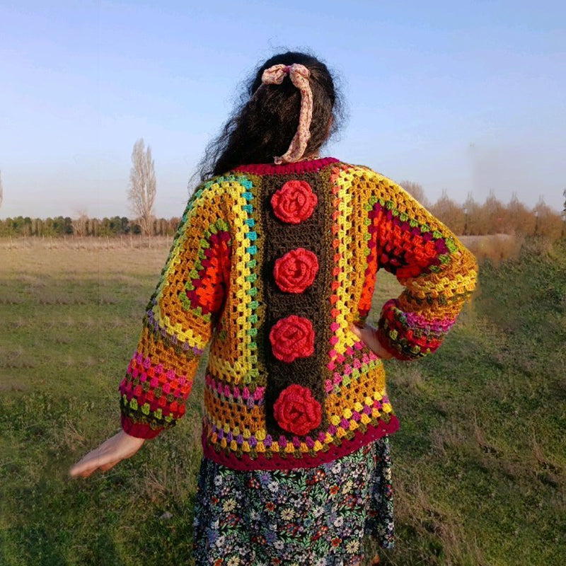 Comstylish Vintage Floral Art Chunky Knitted Sweater
