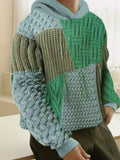 Fringed Knit Pattern Patchwork Men's Hooded Sweater elevenforest
