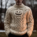 Men's Halloween Pumpkin Face Jacquard Chunky Turtleneck Sweater elevenforest