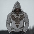 Men's Viking Valhalla Eagle Embroidered Cozy Hooded Sweater artswardrobe