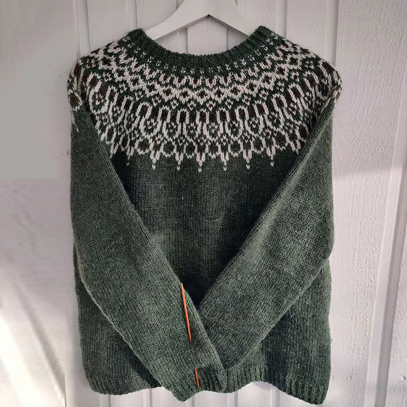 Vintage Jacquard Knitted Icelandic Pattern Cozy Sweater elevenforest