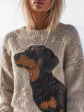 Cute Dachshund Embroidered Cozy Knit Sweater artswardrobe