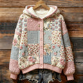 Comstylish Women's Bohemian Floral Knit Jacquard Button Hooded Sweater