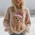 Comstylish Fuzzy Cute Golden Retriever Puppy Knit Christmas Sweater