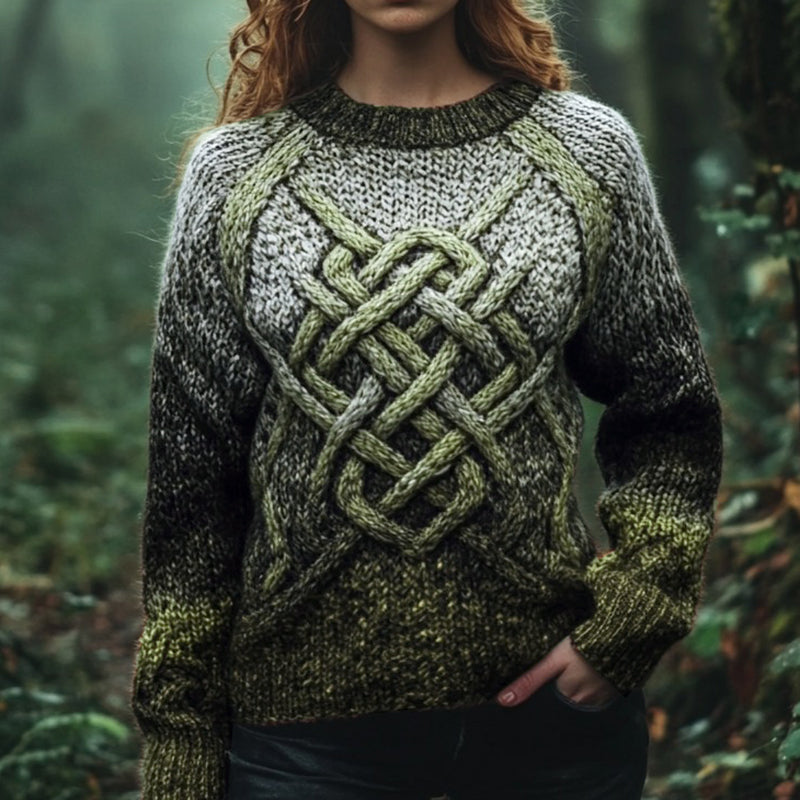 Vingate Gradient Celtic Knot Chunky Contrast Color Cozy Sweater artswardrobe