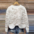 Vintage Floral Embroidery Lace Art Cozy Knit Crew Neck Sweater artswardrobe