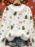 Women's Christmas Art Print Casual Flannel Sweater