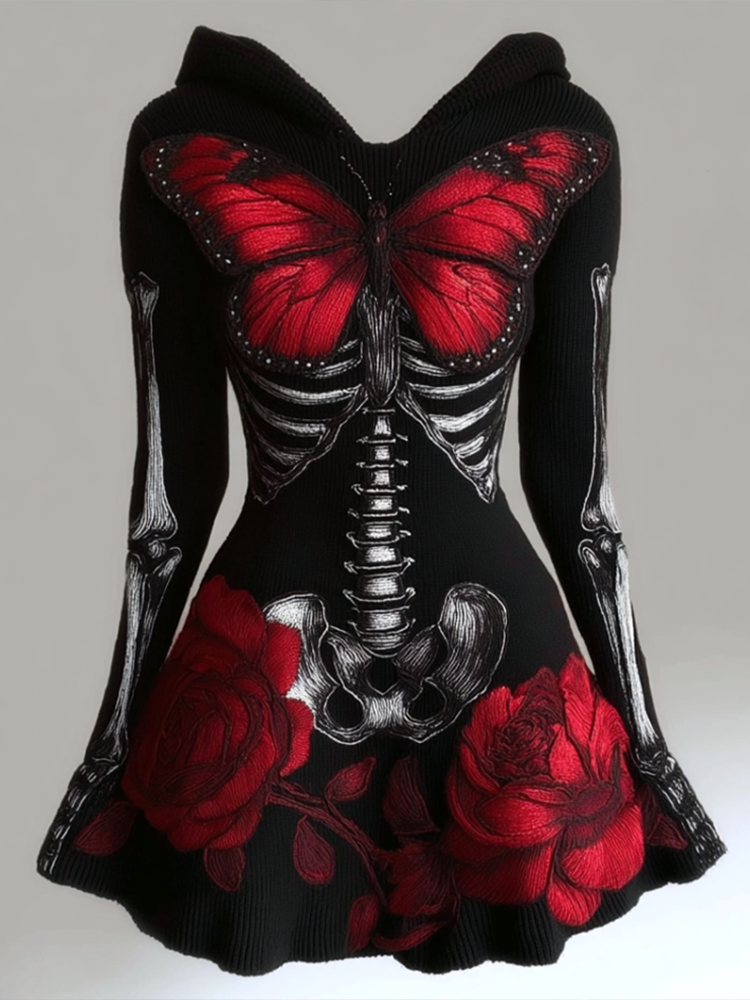 Comstylish Halloween Blood Butterfly Women's Knit Sweater Dress