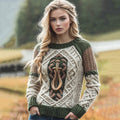 Women's Celtic Pattern Harp Jacquard Contrast Sweater artswardrobe