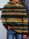 Men's Vintage Striped Crochet Art Cozy Hooded Sweater elevenforest