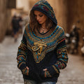 Comstylish Women's Vintage Ancient Egyptian Eye Of Horus Art Knitted Hooded Sweater