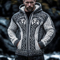 Men's Viking Wolf Style Celtic Thick Zip Hooded Sweater elevenforest