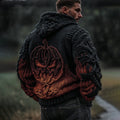 Men's Vintage Spooky Pumpkin Face Celtic Gradient Art Knit Zip-up Hooded Sweater artswardrobe