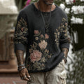 Men's Classic Floral Art Jacquard Thick Warm Round Neck Sweater artswardrobe