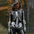 Women's Halloween Skeleton Bones With Roses Art Knitted Warm Sweater artswardrobe