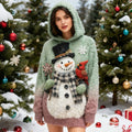 Christmas Snowman Felt Art Women's Hooded Fleece Sweater