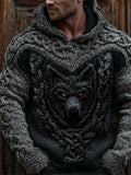 Men's Viking Wolf Celtic Crochet Hooded Cozy Chunky Sweater elevenforest