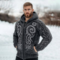 Men's Viking Cthulhu Octopus Celtic Knit  Vintage Zipper Hooded Sweater artswardrobe