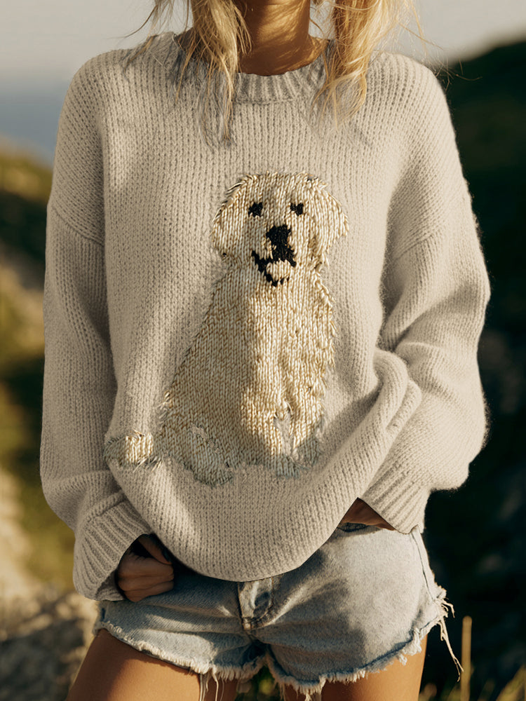 Classic Fuzzy Golden Retriever Dog Felt Cozy Knit Sweater elevenforest