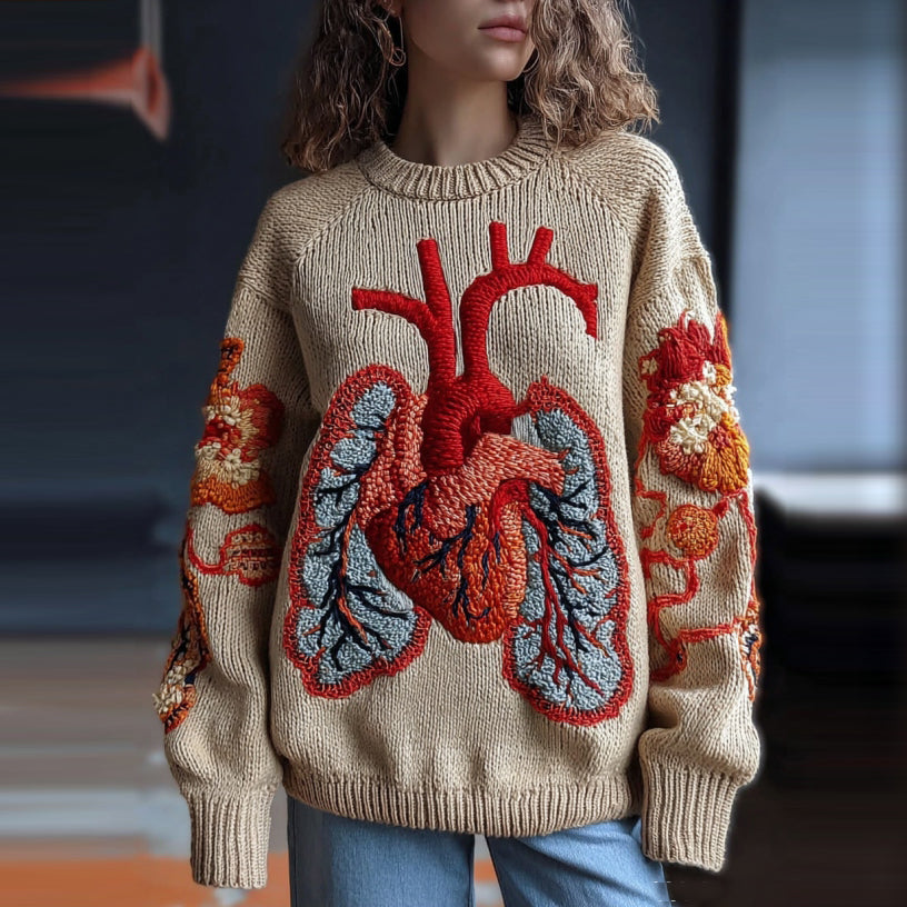 Vintage Halloween Human Heart Art Chunky Knitted Sweater artswardrobe