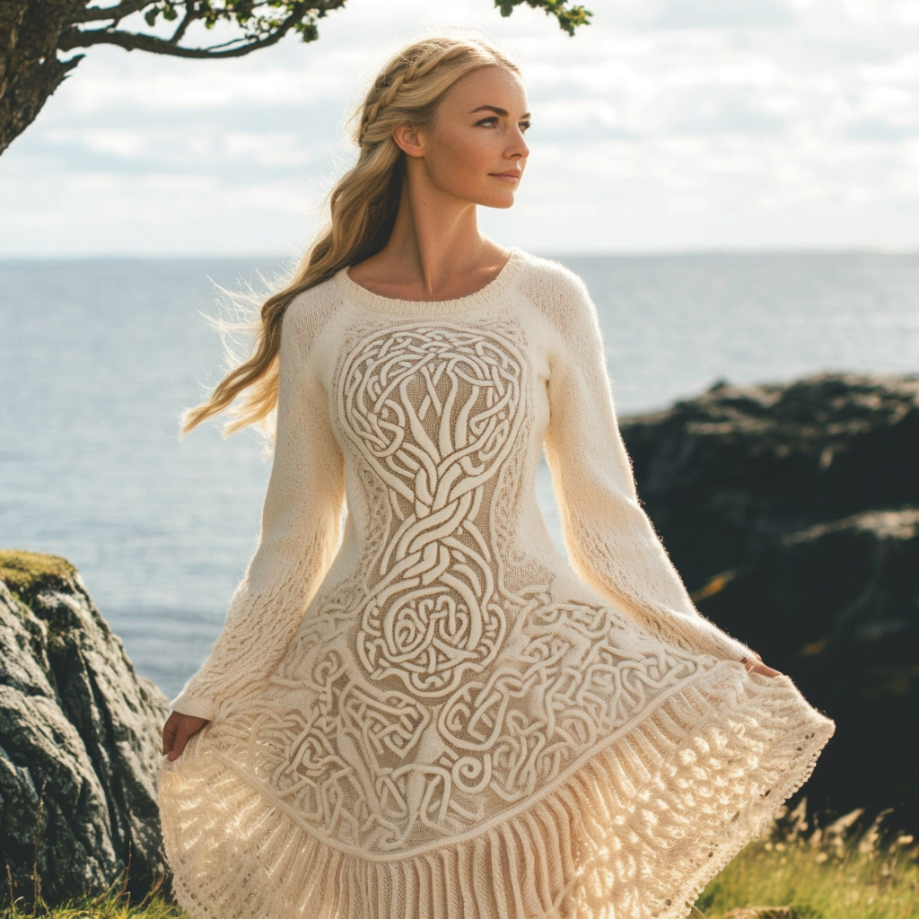 Women's Celtic Knot And Tree Of Life Long Sleeve Sweater Dress elevenforest