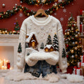 Comstylish Christmas Snow Scene Women's Comfortable Plush Sweater
