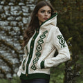 Women's Contrast Clover Jacquard Pocket Hooded Aran Sweater artswardrobe
