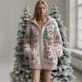 Women's Christmas Candy Embroidery Zip-up Hooded Sweater artswardrobe