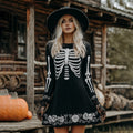 Vintage Skull Rose Crew Neck Comfortable Witch Sweater Dress artswardrobe