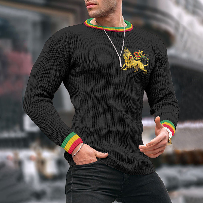Juneteenth Lion Reggae Jacquard Iceland Crew Neck Sweater elevenforest