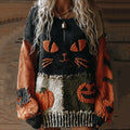 Halloween Cute Cats With Halloween Pumpkin Cozy Knit Sweater artswardrobe