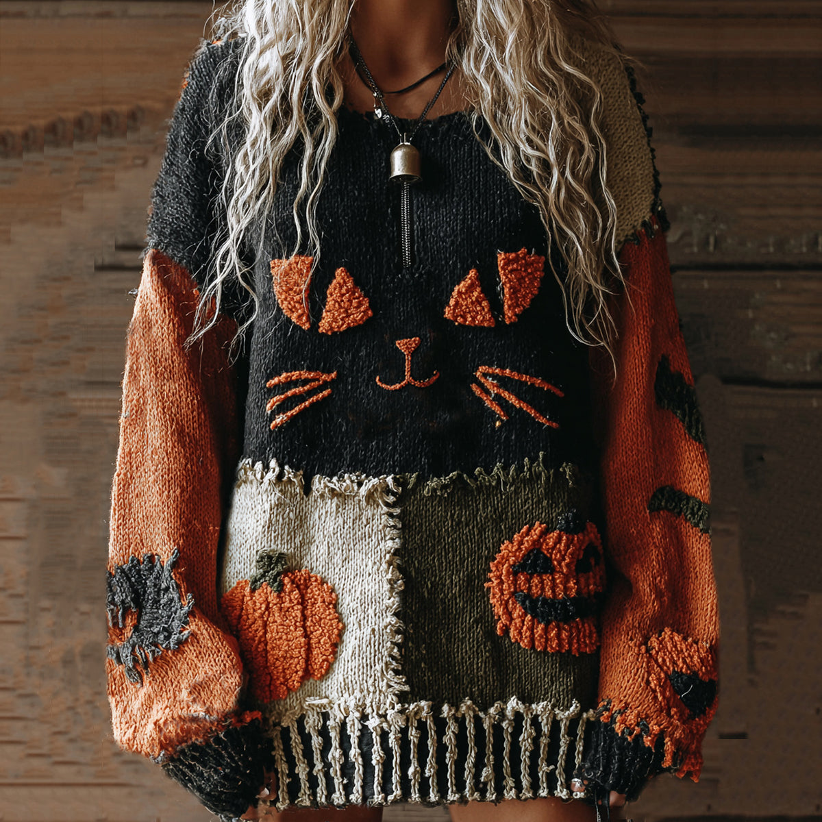 Halloween Cute Cats With Halloween Pumpkin Cozy Knit Sweater artswardrobe