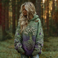 Women's Vintage Viking Tree Of Life Floral Gradient Art Knit Jacquard Hooded Sweater artswardrobe