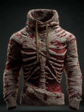 Men's Skeleton Anatomy Bloody Bandages Cozy Knit Hooded Sweater artswardrobe