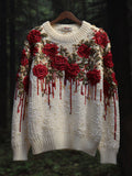 Comstylish Women's Halloween Blood Stained Roses Make Old Round Neck Sweaters