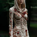 Women's Vintage Skeleton Rose Knit Hooded Sweater artswardrobe
