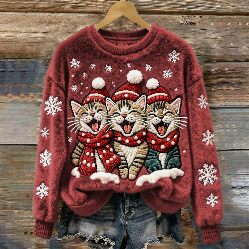 Christmas Cats Women's Cozy Plush Sweater artswardrobe