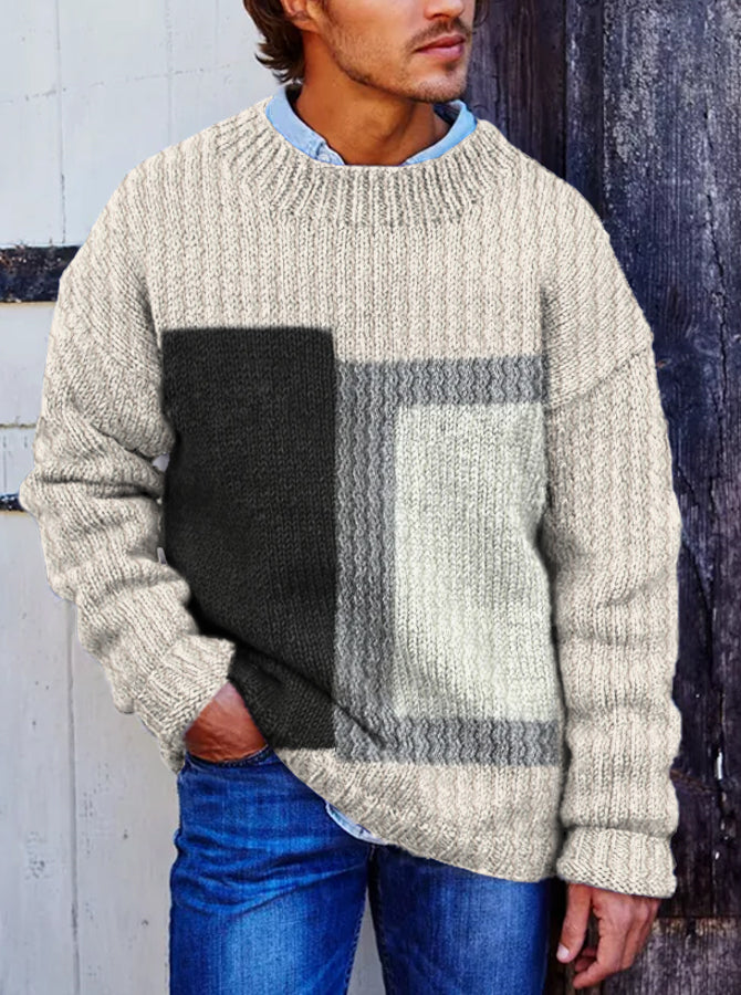 Vegan Mock Minimalist Knit Pullover Sustainable Patchwork Warmth Knitted Jacquard Unisex Sweater artswardrobe