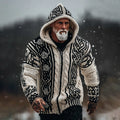 Men's Viking Tribal Jacquard Celtic With Rose Inspired Chunky Knit Zipped Hooded Sweater artswardrobe