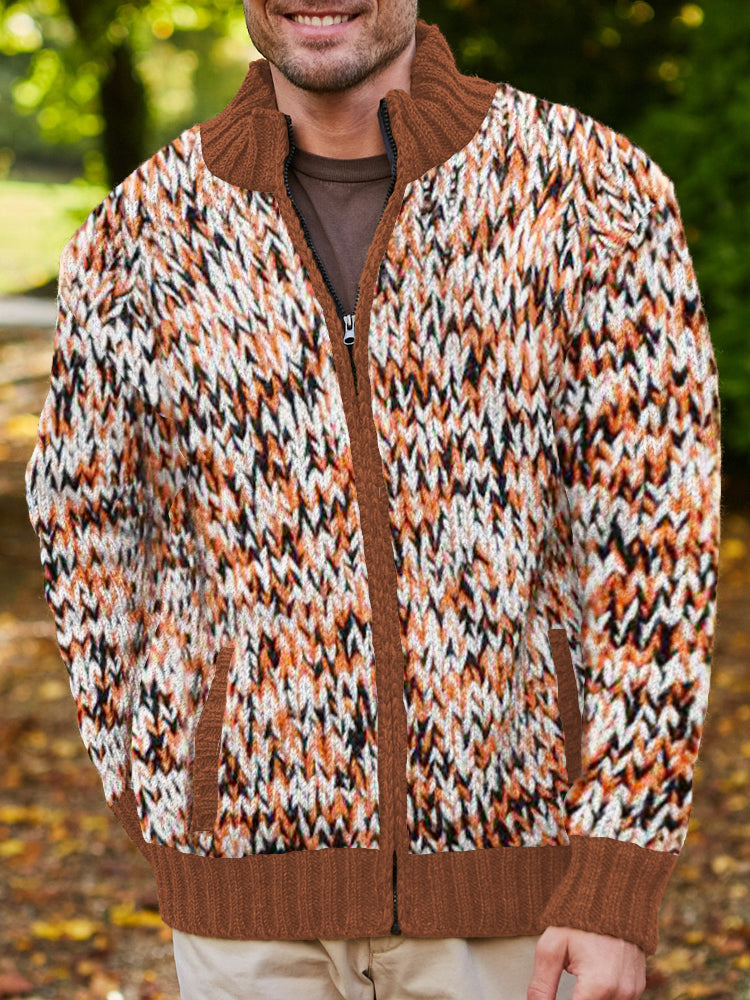 Vintage Mixed Color Chunky Knit Men's Zipper Sweater artswardrobe