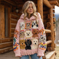 Women's Colorful Puppy Pattern Cozy Chunky Knit Hooded Sweater elevenforest