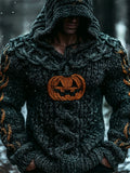 Viking Halloween Pumpkin Lights Men's Chunky Knit Twist Hooded Sweater artswardrobe
