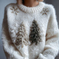 Comstylish Fuzzy Christmas Tree Crew Neck Cozy Knit Sweater