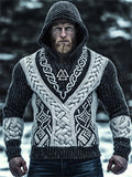 Men's Viking Symbol Celtic Contrast Chunky Hooded Sweater elevenforest