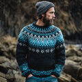 Vintage Norwegian Knit  Fair Isle Jacquard Crew Neck Sweater elevenforest