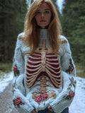 Female Anatomy Art And Flower Vintage Coarse Needle High Collar Sweater artswardrobe