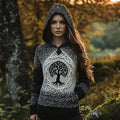 Women's Viking Celtic Tree Of Life Totem Jacquard Hooded Sweater artswardrobe
