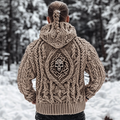 Men's Viking Skull Jacquard Celtic Style Knitted Hooded Sweater artswardrobe